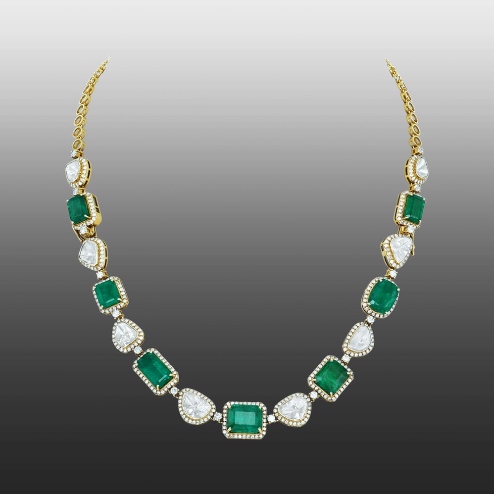 Emerald and Polki Bracelet/Necklace with Versatile Design